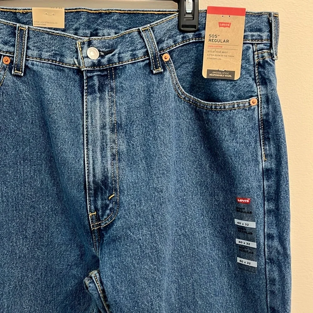 Levis 505 regular jeans men’s 40 x 32 blue denim straight leg pants casual